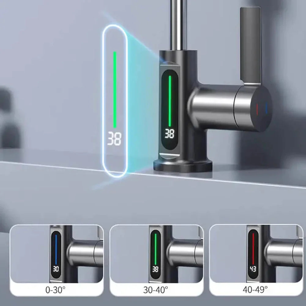Thalenya - Moderne Wasserfall-Waschtischarmatur mit Temperaturanzeige und flexibler, schwenkbarer Brause für maximalen Komfort
