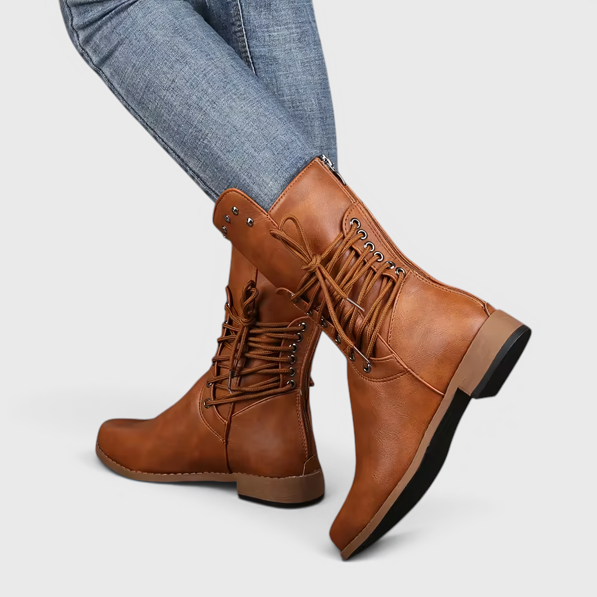 Damen Schnürstiefel mit Blockabsatz und Western-Details