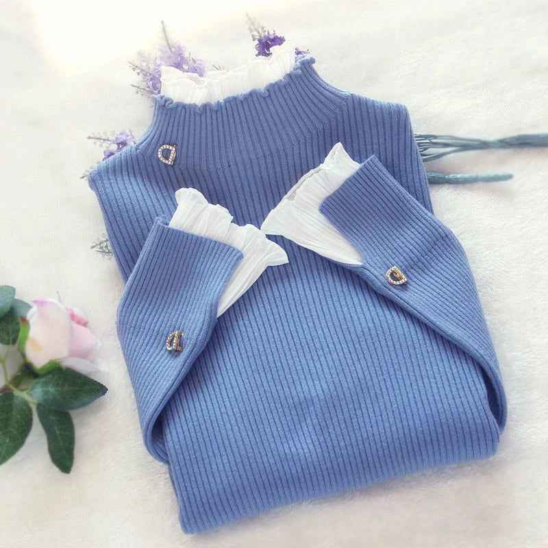 Eleganter Damen-Strickpullover mit modischem Lettuce-Ausschnitt