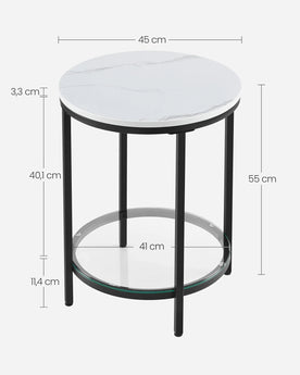 Aurephine Luxe Glas-Beistelltisch mit Zwei Ebenen und Elegantem Marmor-Design - Roborro