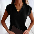 Elegante ärmellose V-Ausschnitt Bluse für stilvollen Chic Damen
