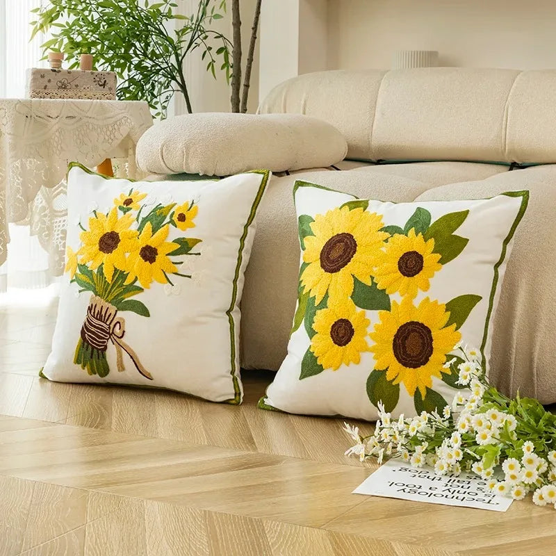 Caelirae Bequemes Baumwollkissen 45x45 cm mit Gemütlichem Sonnenblumenmuster