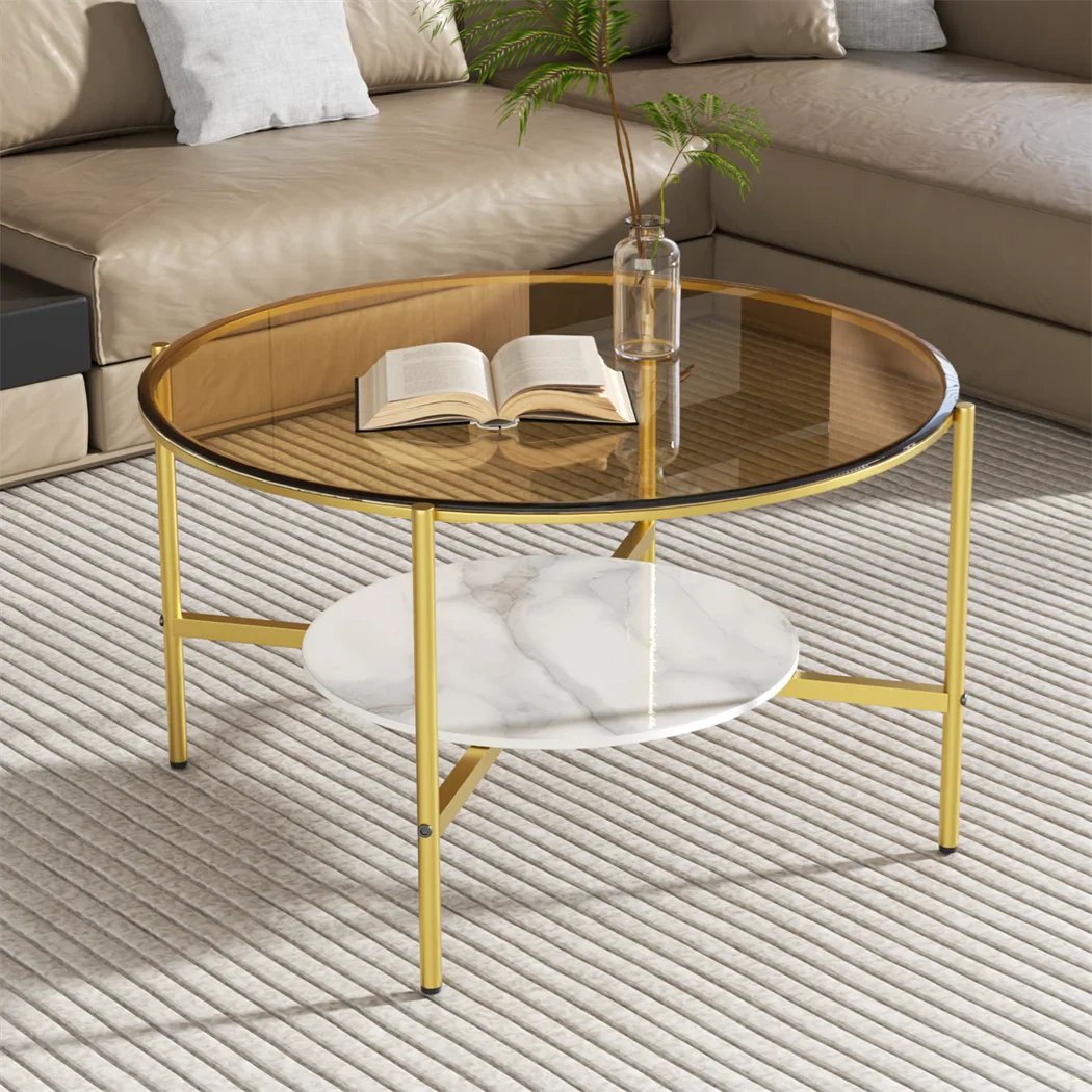 Nirelia – Eleganter Glastisch mit Schieferakzenten und modernem Zweischichtdesign