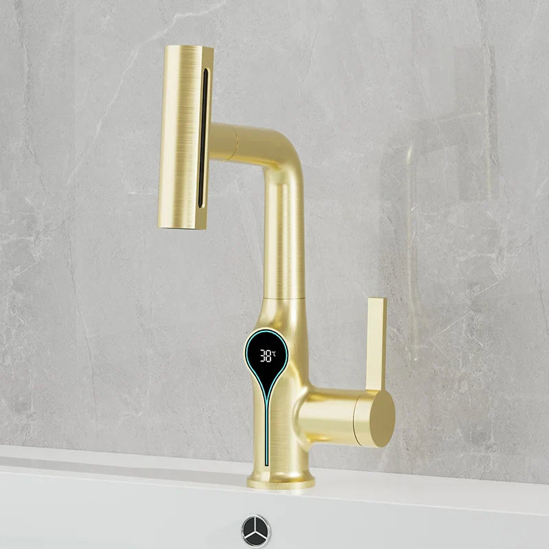 Celandra Luxus-Waschtischarmatur mit Wasserfallstrahl, 360° verstellbarer Brause und digitaler Temperaturanzeige