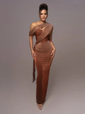 Damen One-Shoulder Abendkleid mit Metallic-Finish