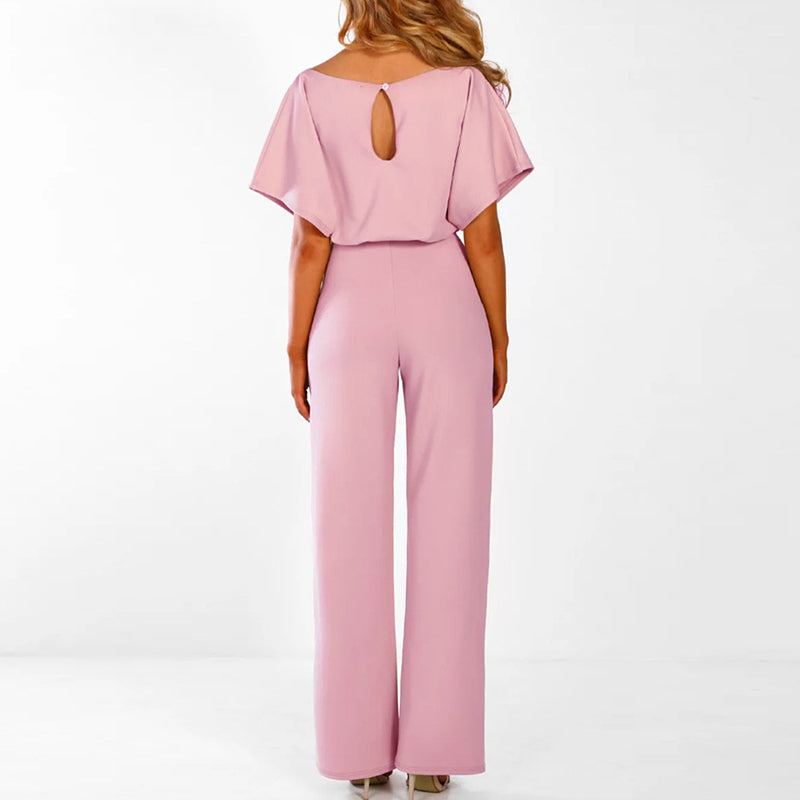 Damen Eleganter Jumpsuit mit Gürtel - Weites Bein Overall