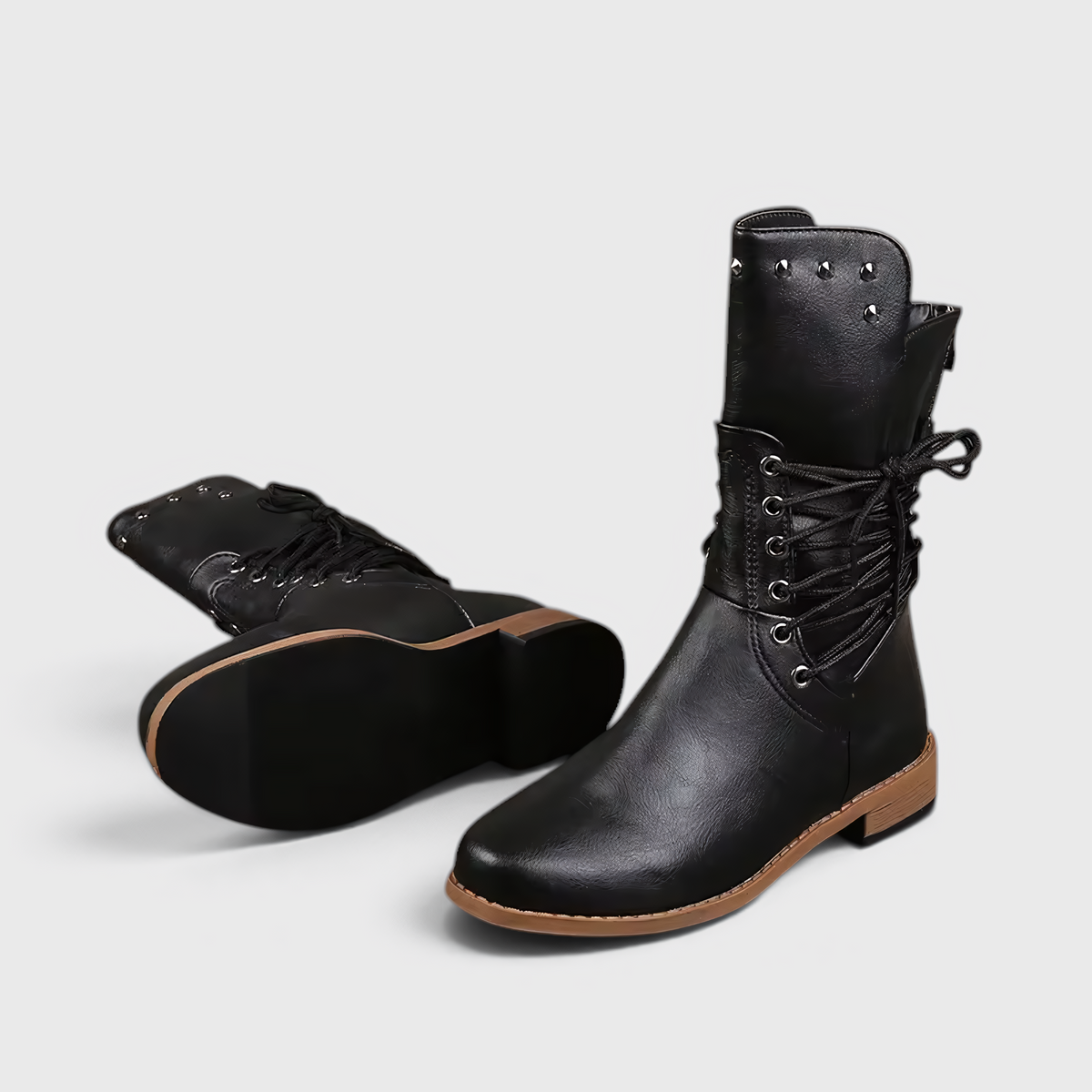 Damen Schnürstiefel mit Blockabsatz und Western-Details
