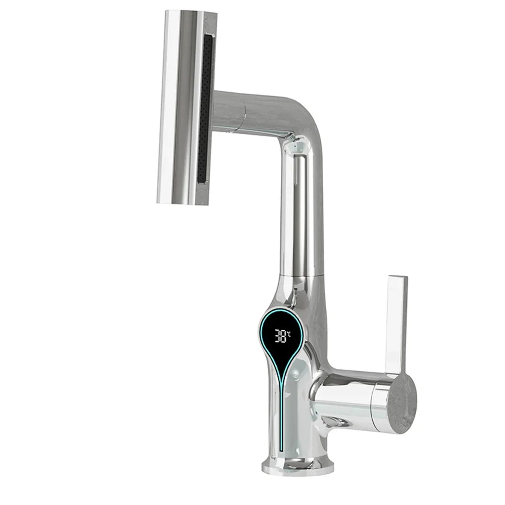 Solithena - Moderne Wastafelkraan mit Wasserfallstrahl, Digitaler Temperaturanzeige und Einstellbarer Brause für ultimativen Komfort