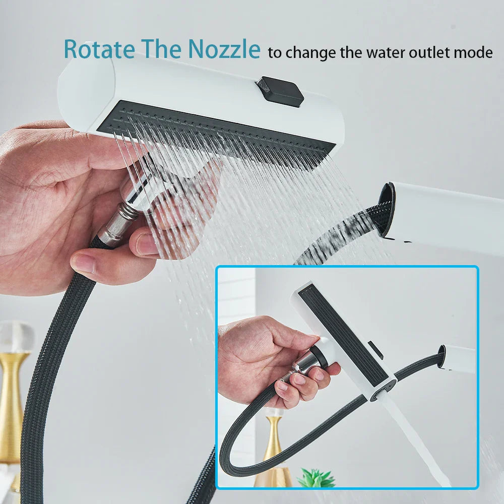 Nytheria - Moderner Wasserfall-Badarmatur mit Digitaler Temperaturanzeige und ausziehbarem Auslauf für ultimativen Komfort