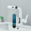 Rubinetto moderno per bagno a cascata con indicatore digitale della temperatura e bocca estraibile per il massimo comfort