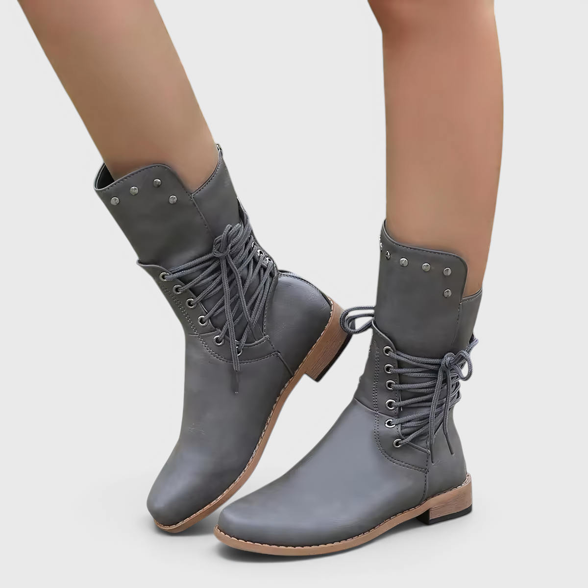 Damen Schnürstiefel mit Blockabsatz und Western-Details