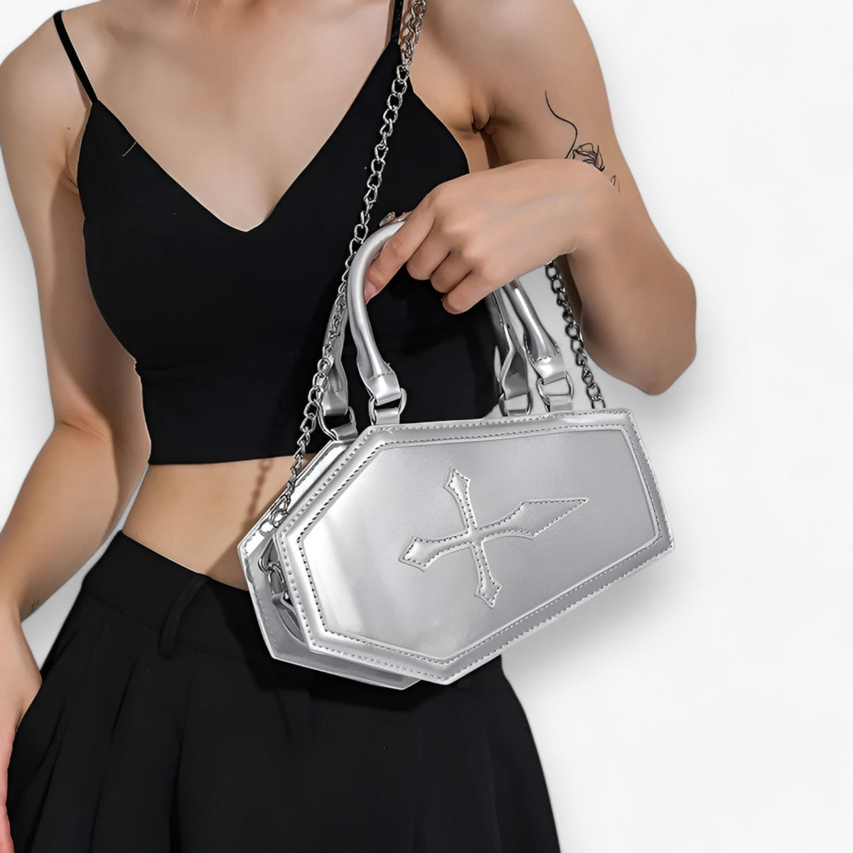 Gothic Sarg-Handtasche mit Kette für Halloween