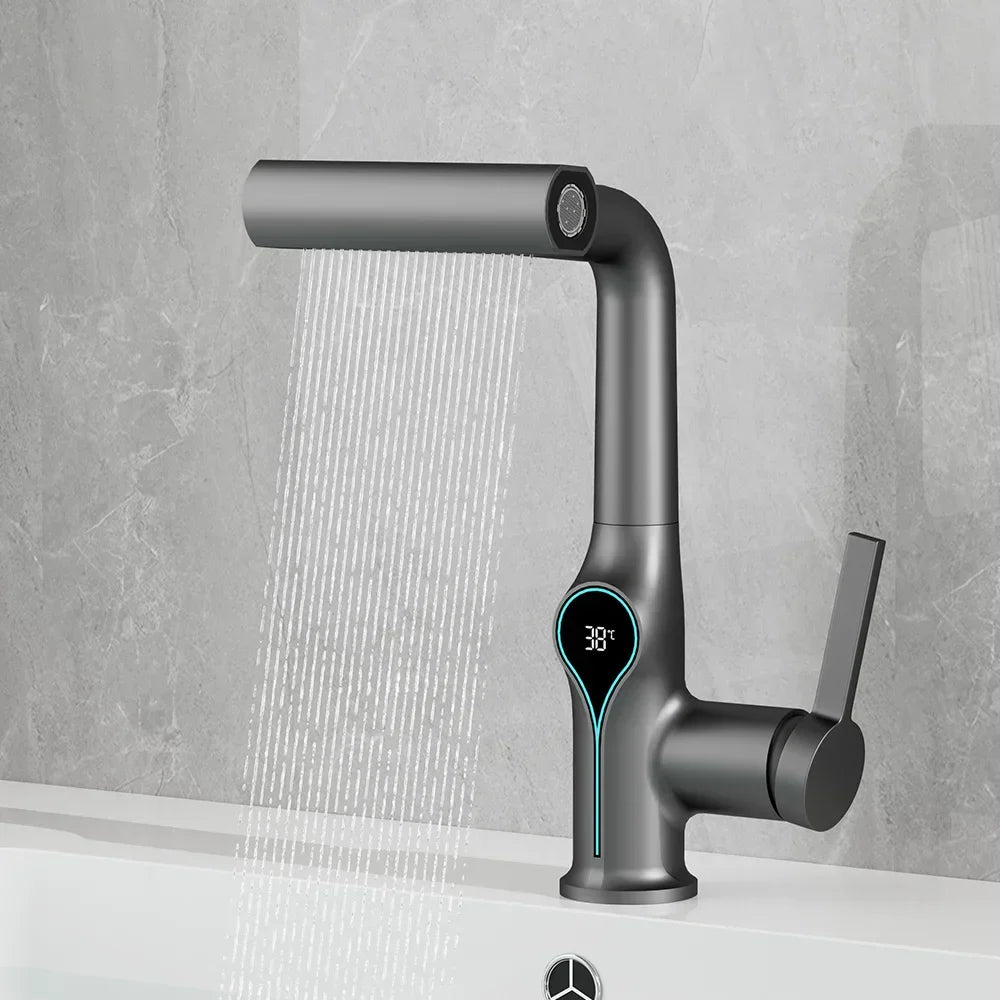 Solithena - Moderne Wastafelkraan mit Wasserfallstrahl, Digitaler Temperaturanzeige und Einstellbarer Brause für ultimativen Komfort