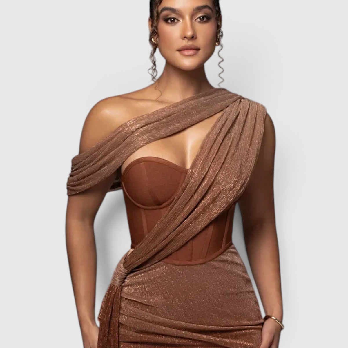 Damen One-Shoulder Abendkleid mit Metallic-Finish