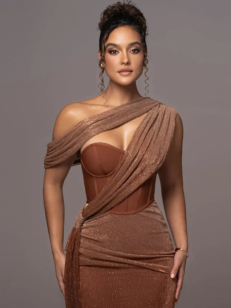 Damen One-Shoulder Abendkleid mit Metallic-Finish