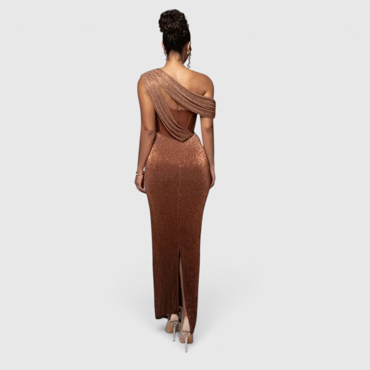 Damen One-Shoulder Abendkleid mit Metallic-Finish