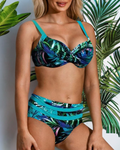 Stylischer High-Waist-Bikini mit schickem Blättermuster