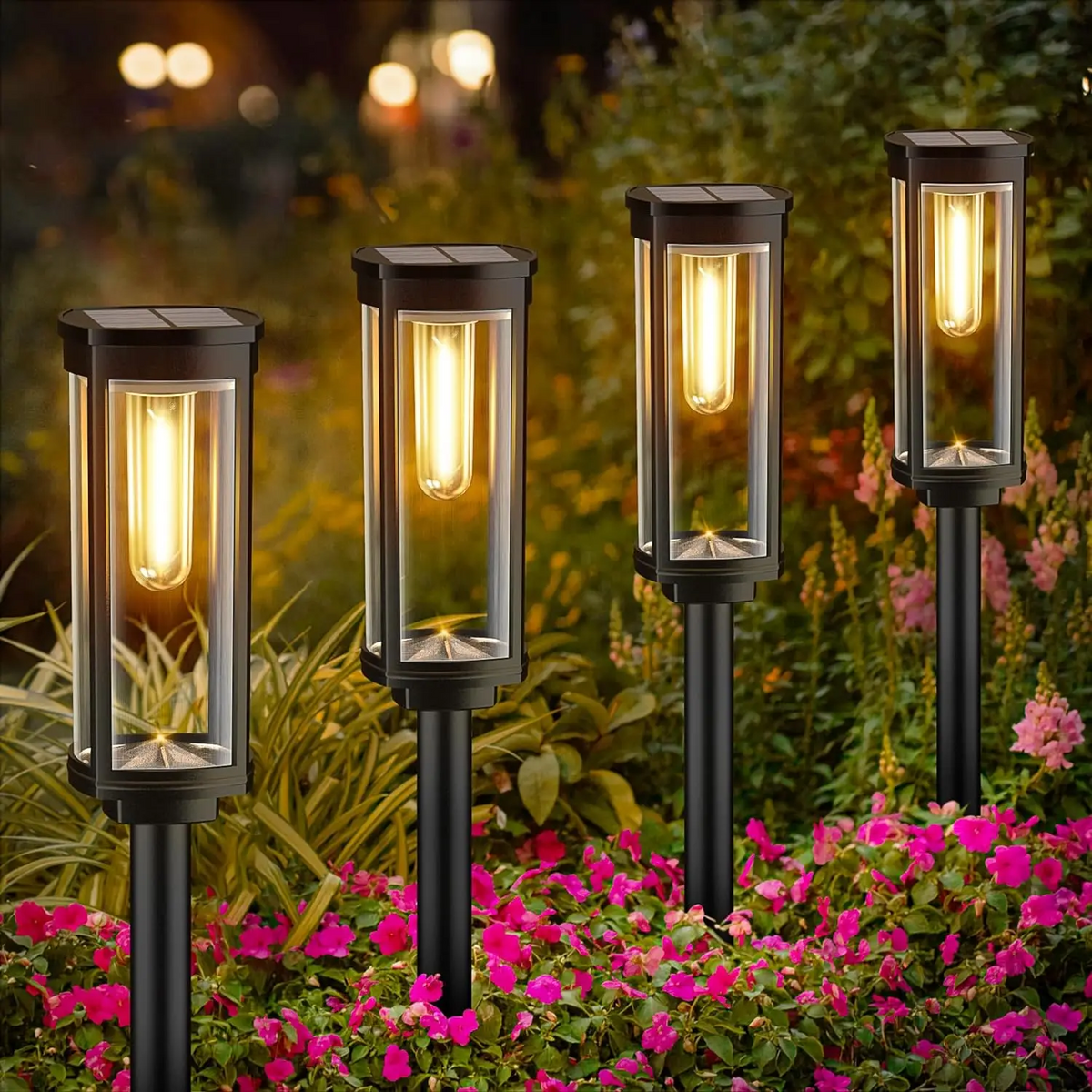 Solar-Gartenleuchten - 6er Set schwarze LED-Wegeleuchten mit