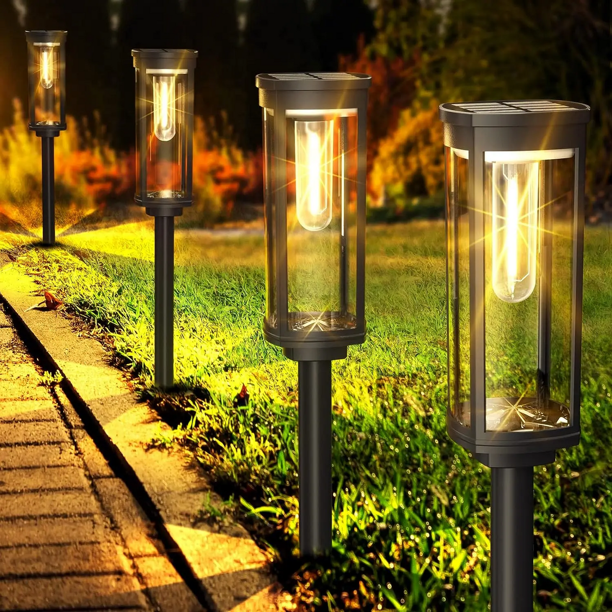 Solar-Gartenleuchten - 6er Set schwarze LED-Wegeleuchten mit