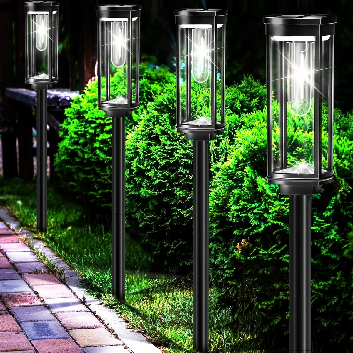Solar-Gartenleuchten - 6er Set schwarze LED-Wegeleuchten mit
