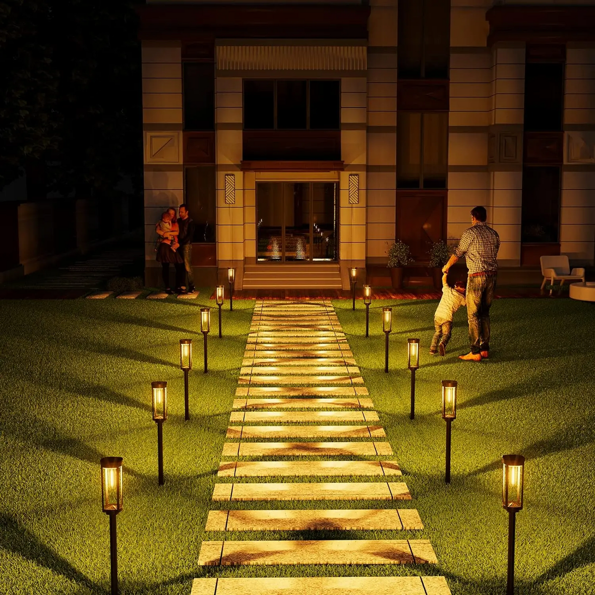 Solar-Gartenleuchten - 6er Set schwarze LED-Wegeleuchten mit