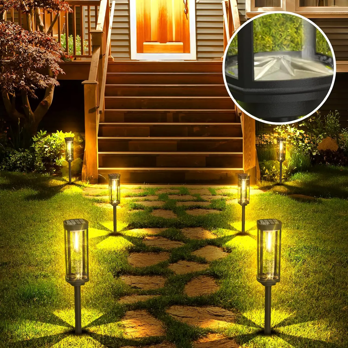 Solar-Gartenleuchten - 6er Set schwarze LED-Wegeleuchten mit