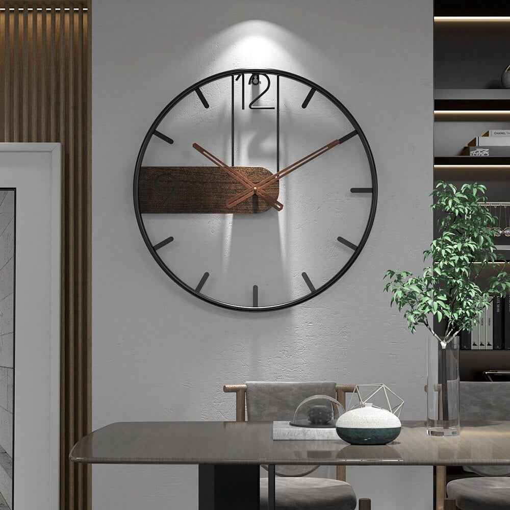 Stahl & Walnuss | Elegante Uhr – Verleihen Sie Ihrem Raum eine raffinierte Materialkombination