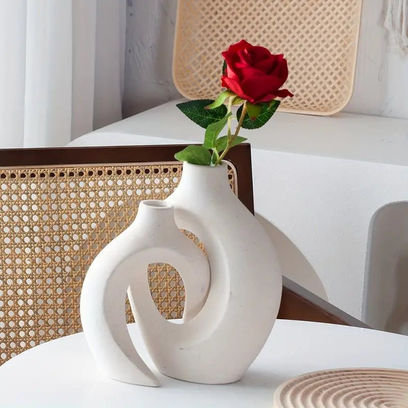Stilvolle Keramik Vase Weiß Deko Set 2