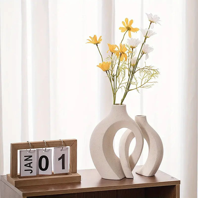 Stilvolle Keramik Vase Weiß Deko Set 3