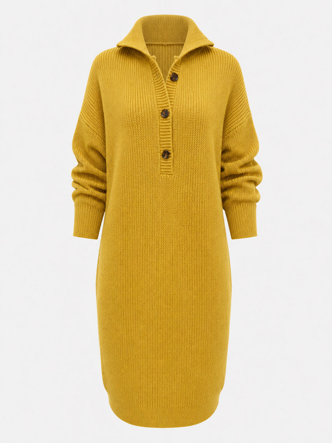 Strickkleid für Damen mit Knopfkragen und langen Ärmeln – Polyester
