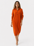 Strickkleid für Damen mit Knopfkragen und langen Ärmeln – Polyester