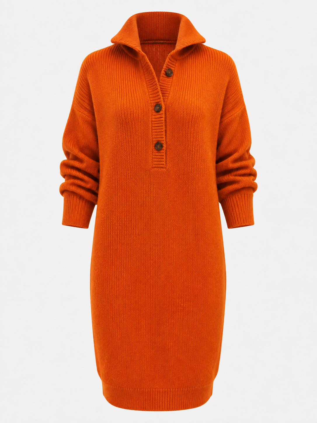Strickkleid für Damen mit Knopfkragen und langen Ärmeln – Polyester