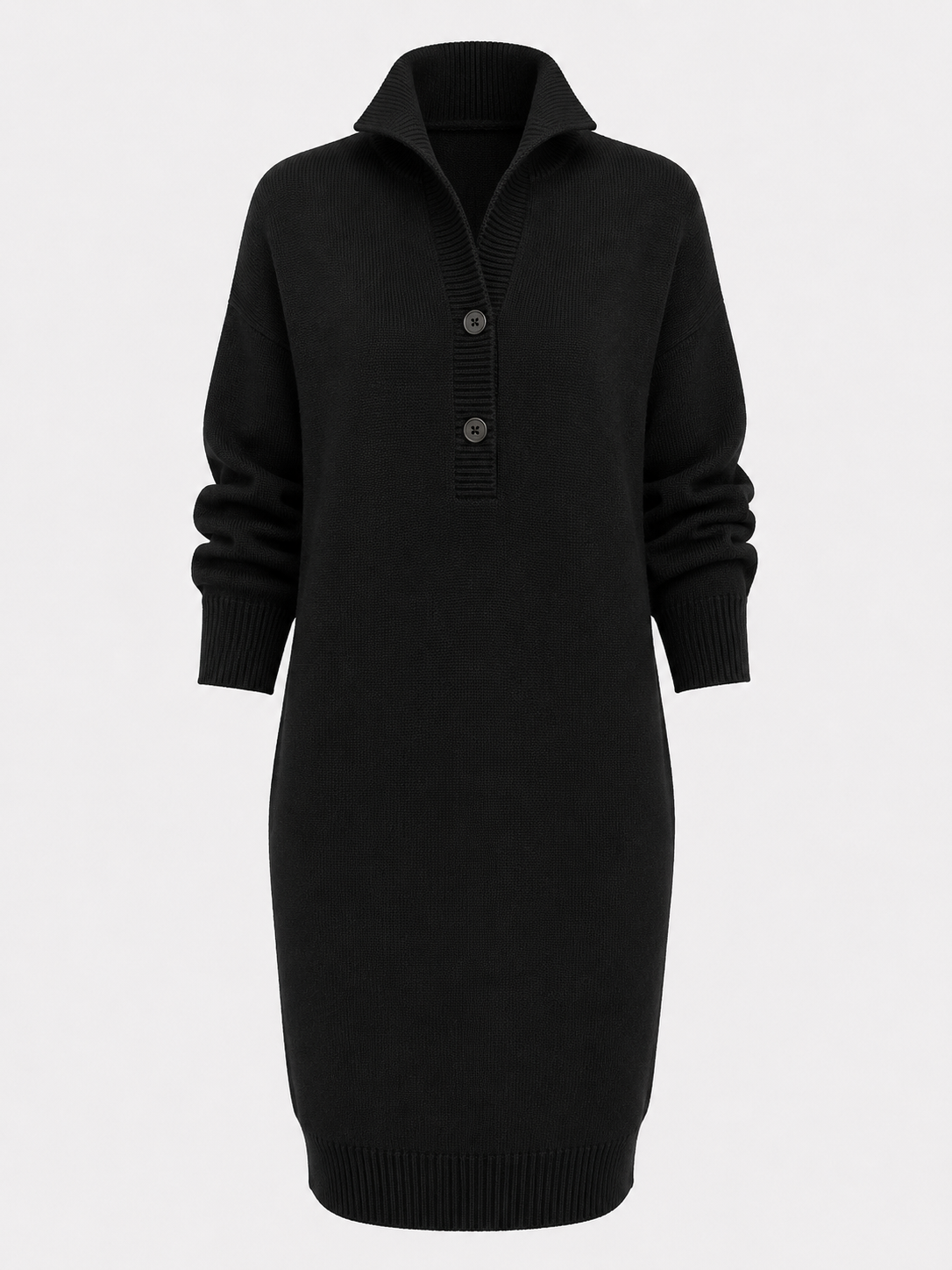 Strickkleid für Damen mit Knopfkragen und langen Ärmeln – Polyester