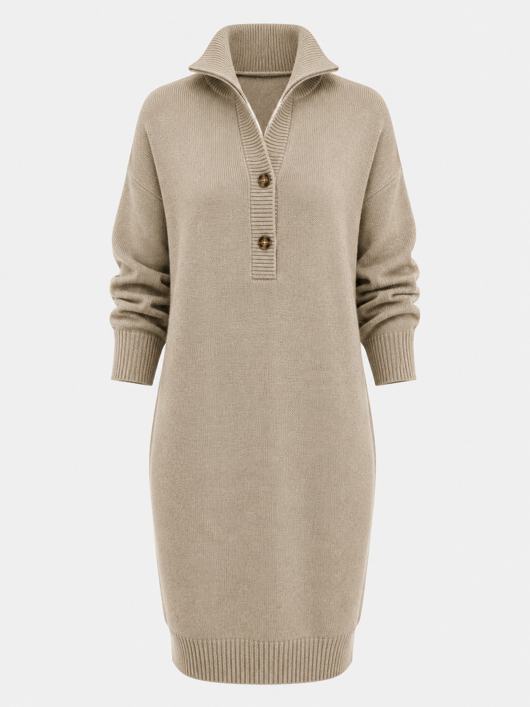 Strickkleid für Damen mit Knopfkragen und langen Ärmeln – Polyester