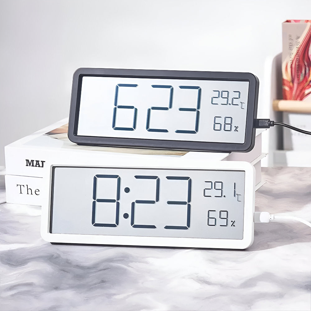 Ione - Moderne Digitale LED-Wanduhr mit Temperatur- und Luftfeuchtigkeitsanzeige für eine perfekte Raumregulierung