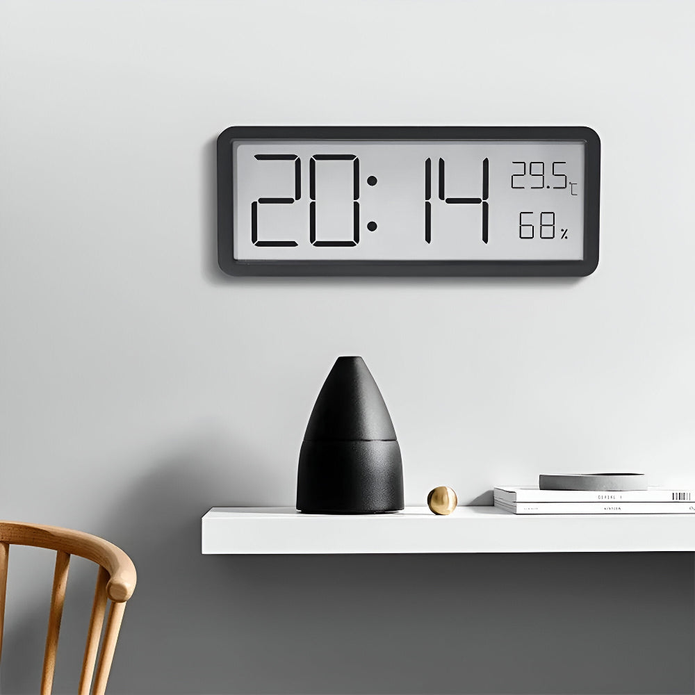Ione - Moderne Digitale LED-Wanduhr mit Temperatur- und Luftfeuchtigkeitsanzeige für eine perfekte Raumregulierung
