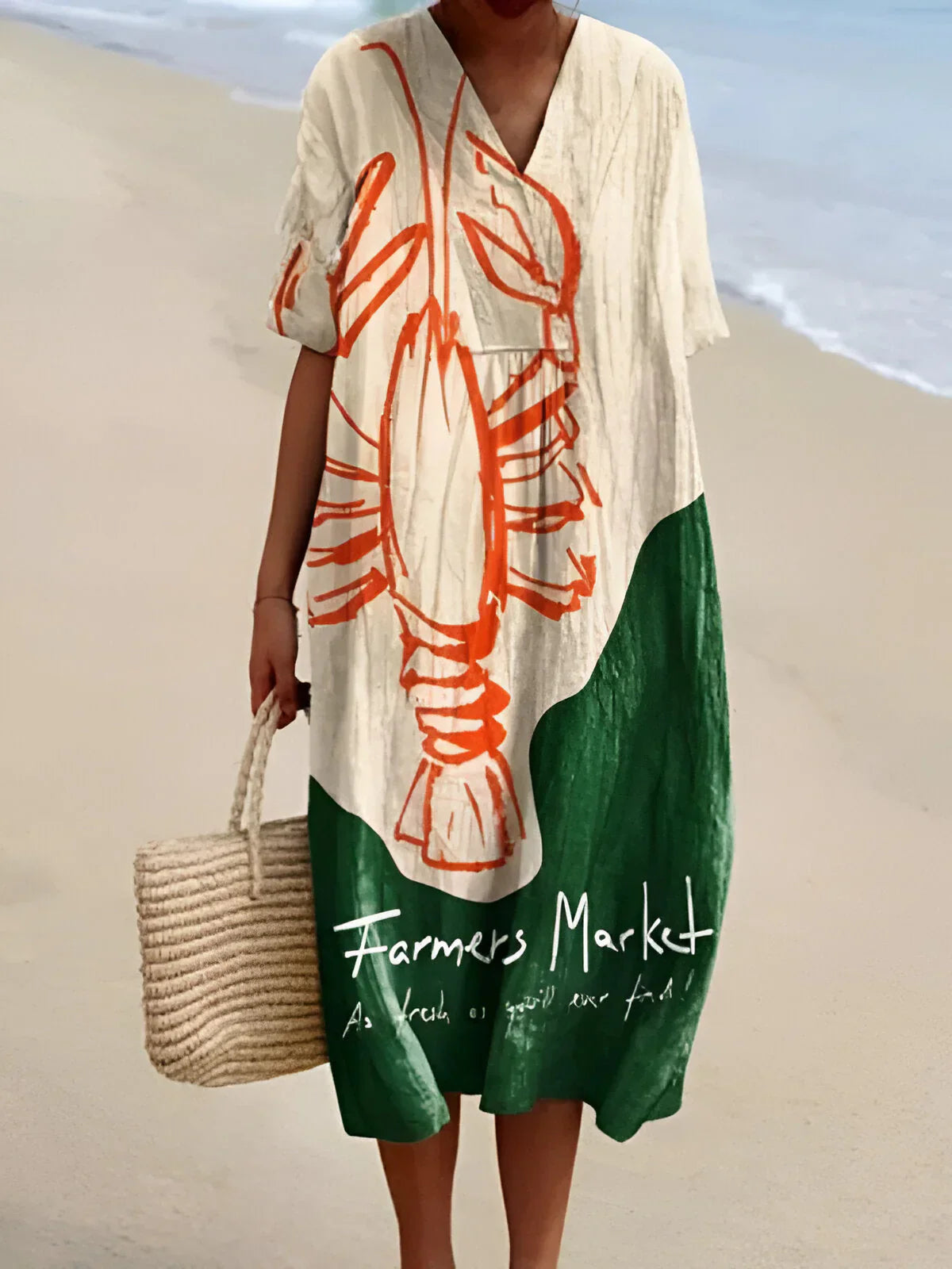 Colette | Elegantes grafisches Hummermuster Kleid für einen stilvollen Look
