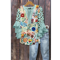 Camicia con maniche a volant e stampa da donna