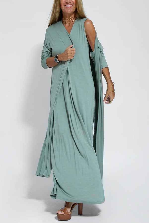 CLARA™ Schickes Maxikleid mit kostenlosem Cardigan – Müheloser Stil