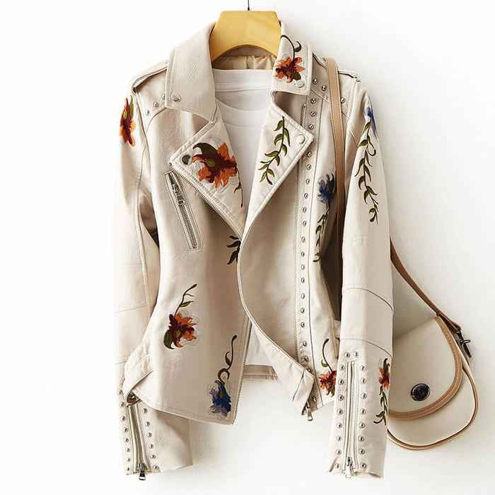 Magnolia Retro Blumenmuster Lederjacke