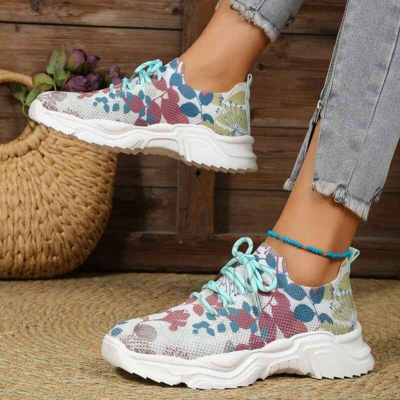 Modische, lässige Mesh-Sneaker mit ergonomischer Sohle und floralen Akzenten