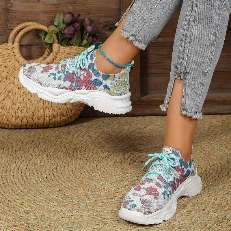 Modische, lässige Mesh-Sneaker mit ergonomischer Sohle und floralen Akzenten