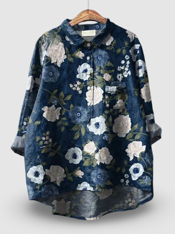 Oceana Damen Freizeit Baumwollshirt mit Blumenmuster und lebendiger Kunst