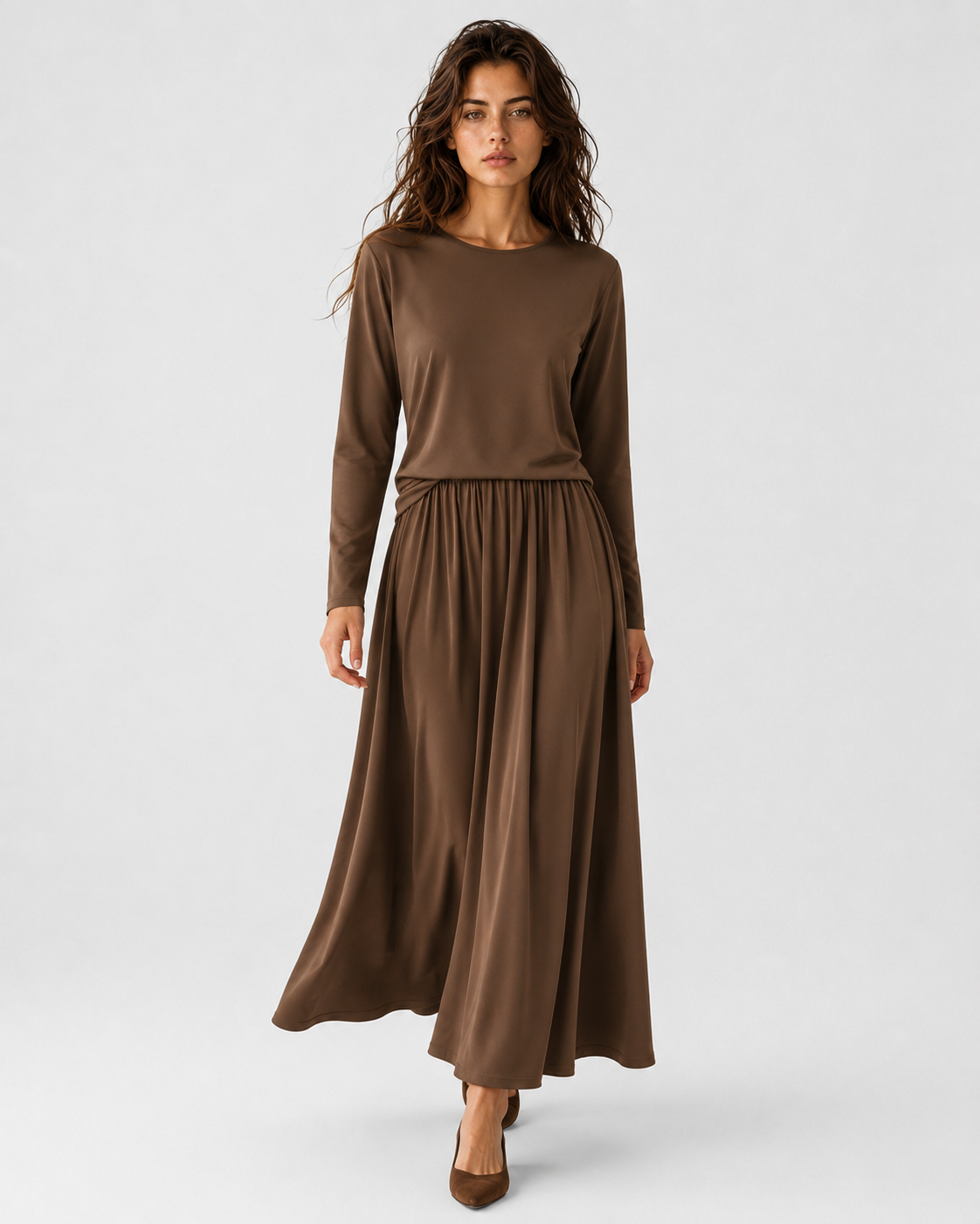 Damen's Two-Piece Long Sleeve Top und Maxi Rock Set