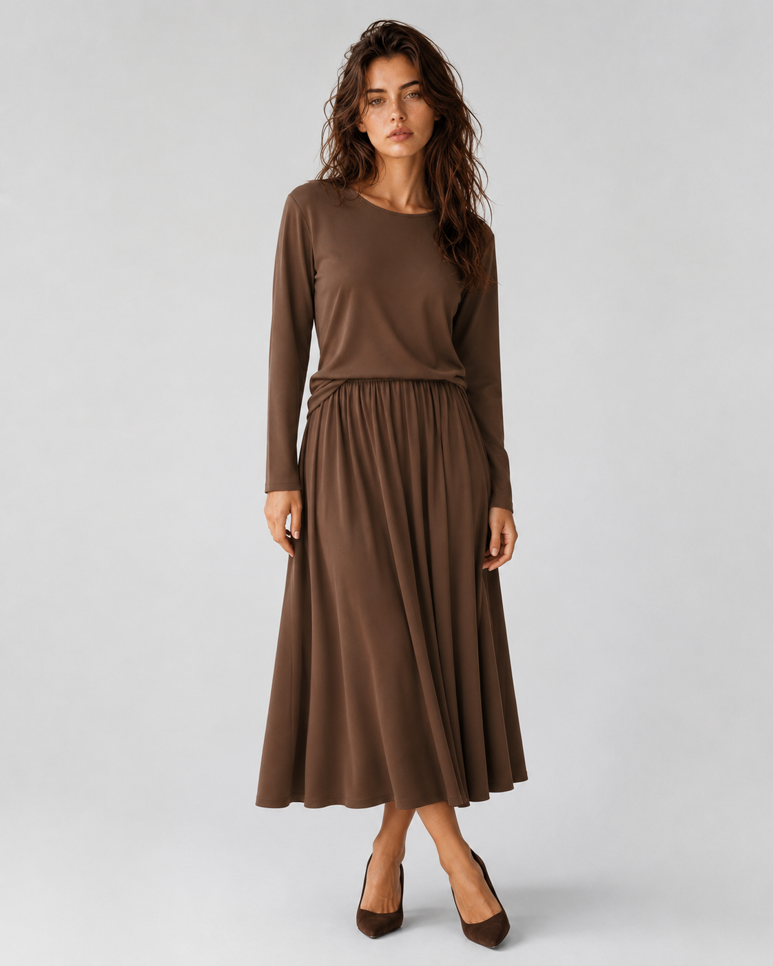 Damen's Two-Piece Long Sleeve Top und Maxi Rock Set