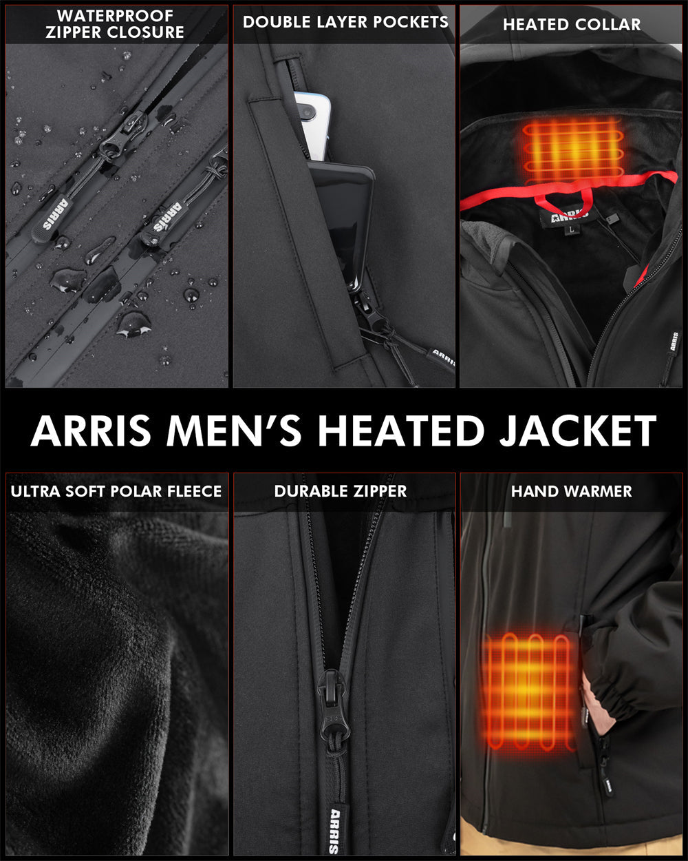 Herren Beheizte Jacke mit 8 Heizzonen - Powerbank-Kompatibel