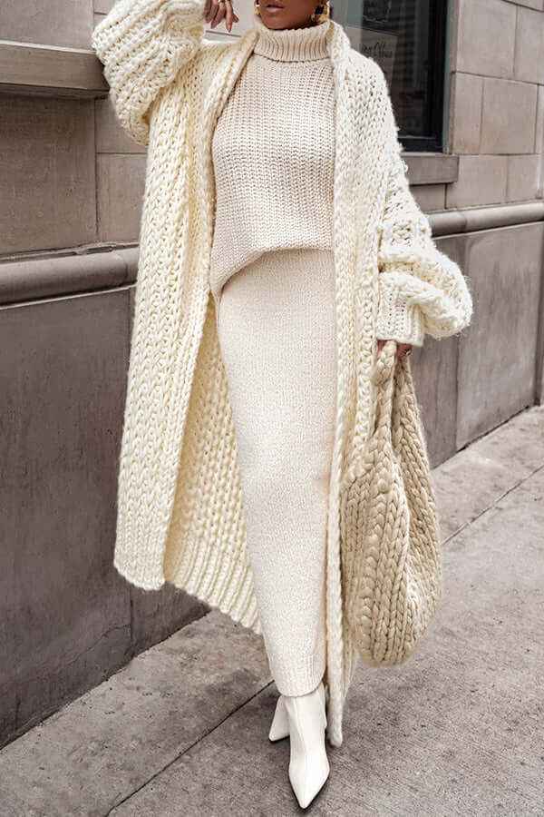 Elegantes Winter-Maschenpullover-Set mit Cardigan für Damen