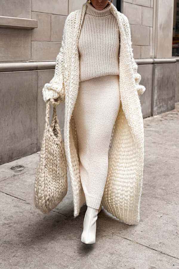 Elegantes Winter-Maschenpullover-Set mit Cardigan für Damen