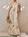 Elegante abito maxi senza spalline con scollo quadrato e stampa per un look raffinato