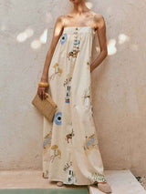 Elegant strapless maxi dress with square neckline and print for a stylish look